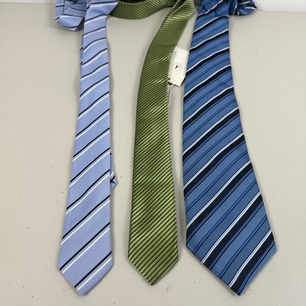 Amedeo Italian Silk Tie Bundle Blue Green Striped Designer Neckties Lot 3 - Picture 7 of 10